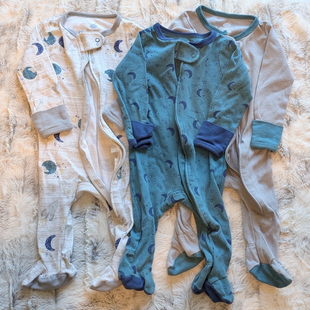 Cloud Island Long Sleeve Footed Sleeper Footie Pajamas 3 Pack 0-3 Months